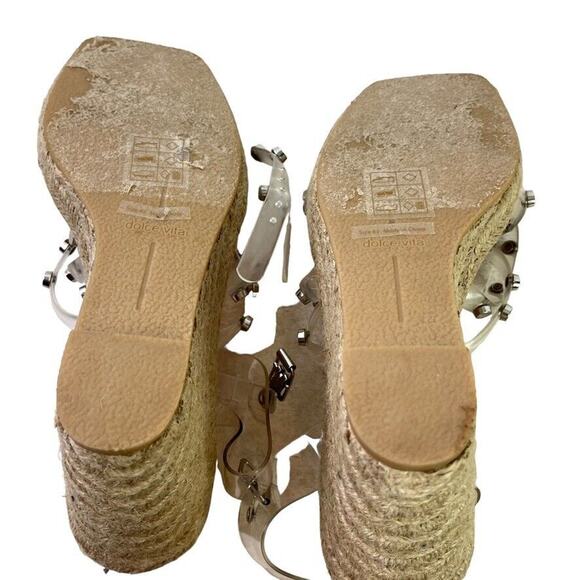 Dolce Vita Maxton Espadrille Womens Clear Studded Wedge Sandals Square Toe 8.5 - Picture 15 of 16